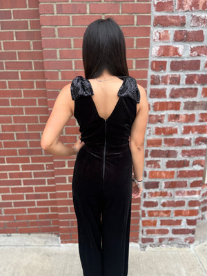 Entro Bow-Dacious Velvet Jumpsuit