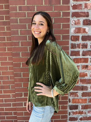 Umgee Lifeline of Love Velvet Top - Olive Green