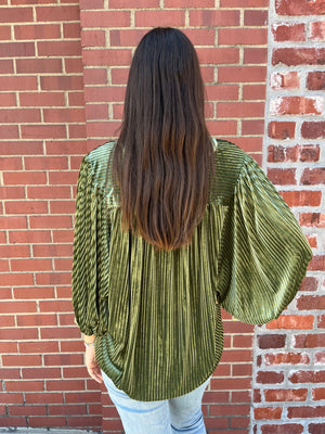 Umgee Lifeline of Love Velvet Top - Olive Green