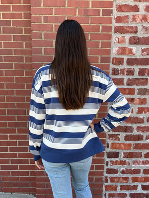 Umgee Make The Change Half Zip Top - Denim Stripe