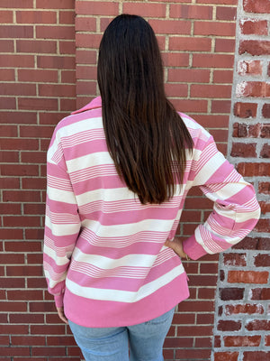 Umgee Make The Change Half Zip Top - Pink Stripe