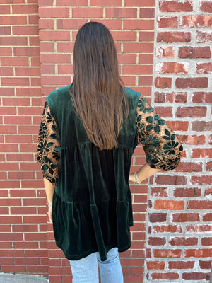 Umgee Emerald Blooms Velvet Top