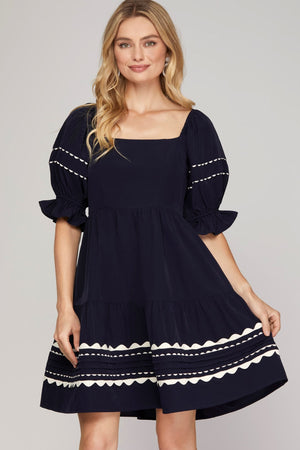 She + Sky Just Teasin' Ric Rac Trim Dress