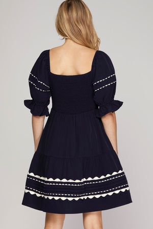 She + Sky Just Teasin' Ric Rac Trim Dress