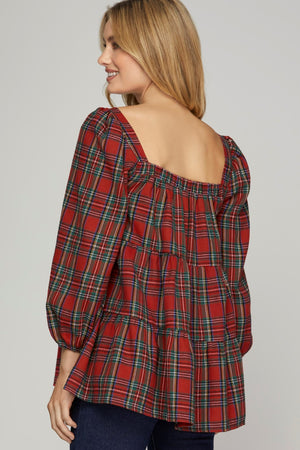 She + Sky North Pole Tartan Plaid Top