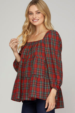 She + Sky North Pole Tartan Plaid Top