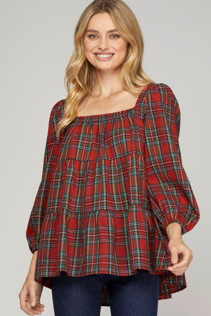 She + Sky North Pole Tartan Plaid Top