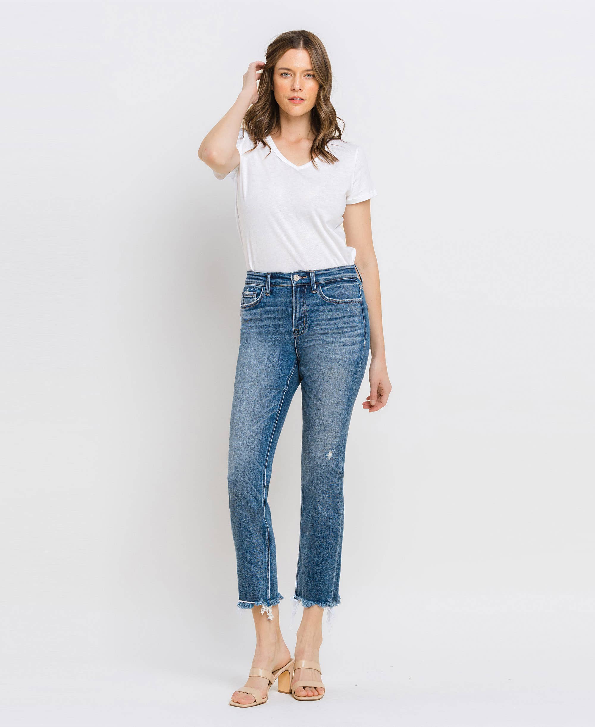 Vervet Burbank High Rise Uneven Raw Hem Crop Slim Straight Jeans