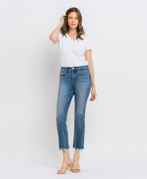 Vervet Burbank High Rise Uneven Raw Hem Crop Slim Straight Jeans