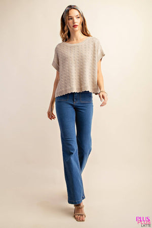 Kori Love Wins Pointelle Knit Sweater Top - Latte