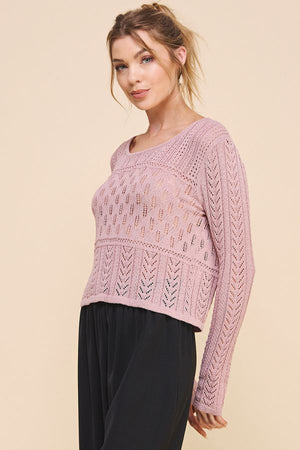 ALLIE ROSE Better with You Pointelle Pullover - Mauve