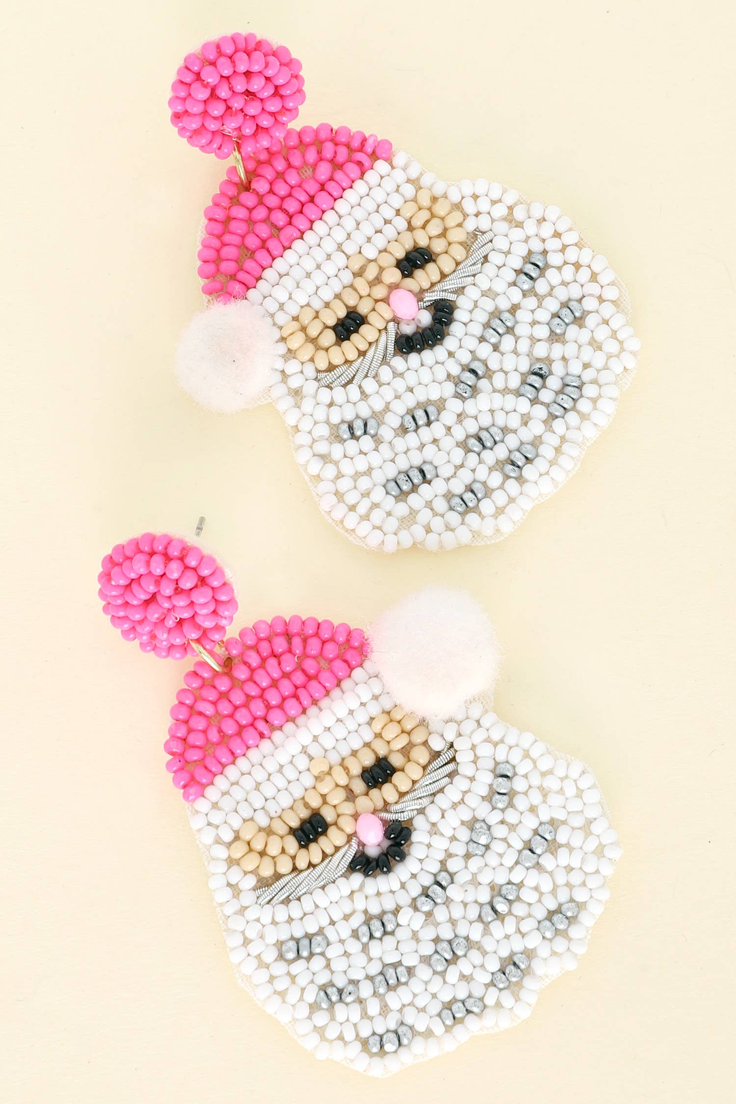 Pom Pom Santa Claus Beaded Christmas Earrings