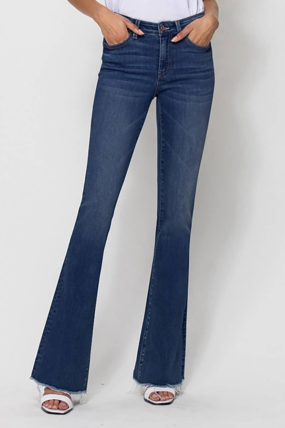 Vervet Sacramento Mid Rise Raw Hem Flare Jeans