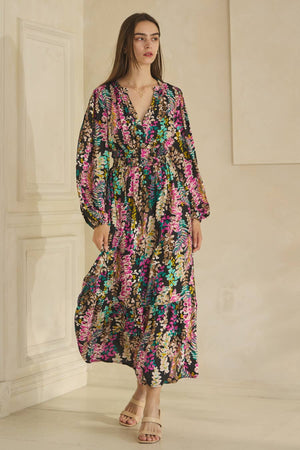 Oddi Wisteria Lane Floral Print Long Sleeve Maxi Dress