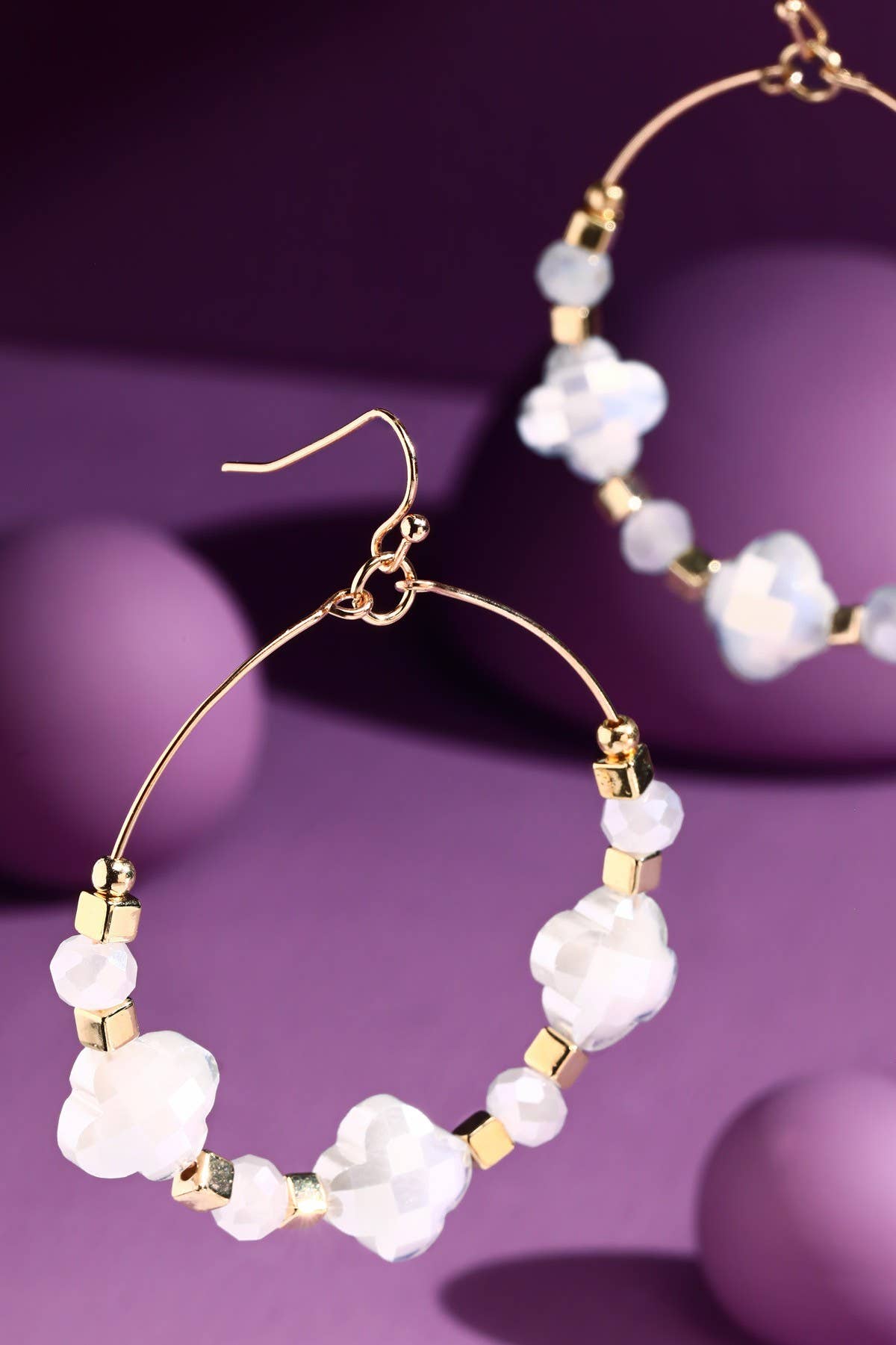 Dreams of You - White - Clover Bead Wire Hoop Earrings