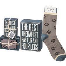 Has fur and four legs Box Sign & Sock Set