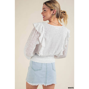 Kori Vanessa Burnout Jacquard Smocked Top - White