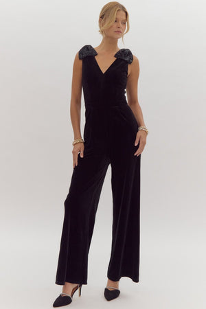 Entro Bow-Dacious Velvet Jumpsuit