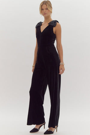 Entro Bow-Dacious Velvet Jumpsuit