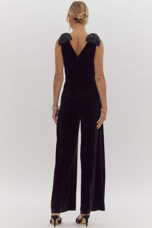 Entro Bow-Dacious Velvet Jumpsuit