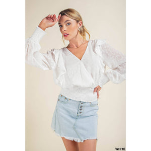 Kori Vanessa Burnout Jacquard Smocked Top - White