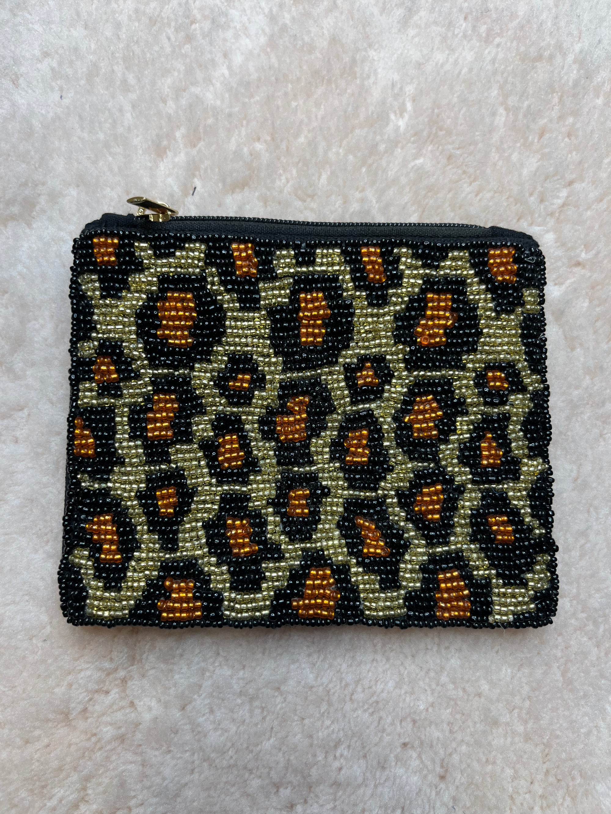 Beaded Coin Purse - Gold Leopard