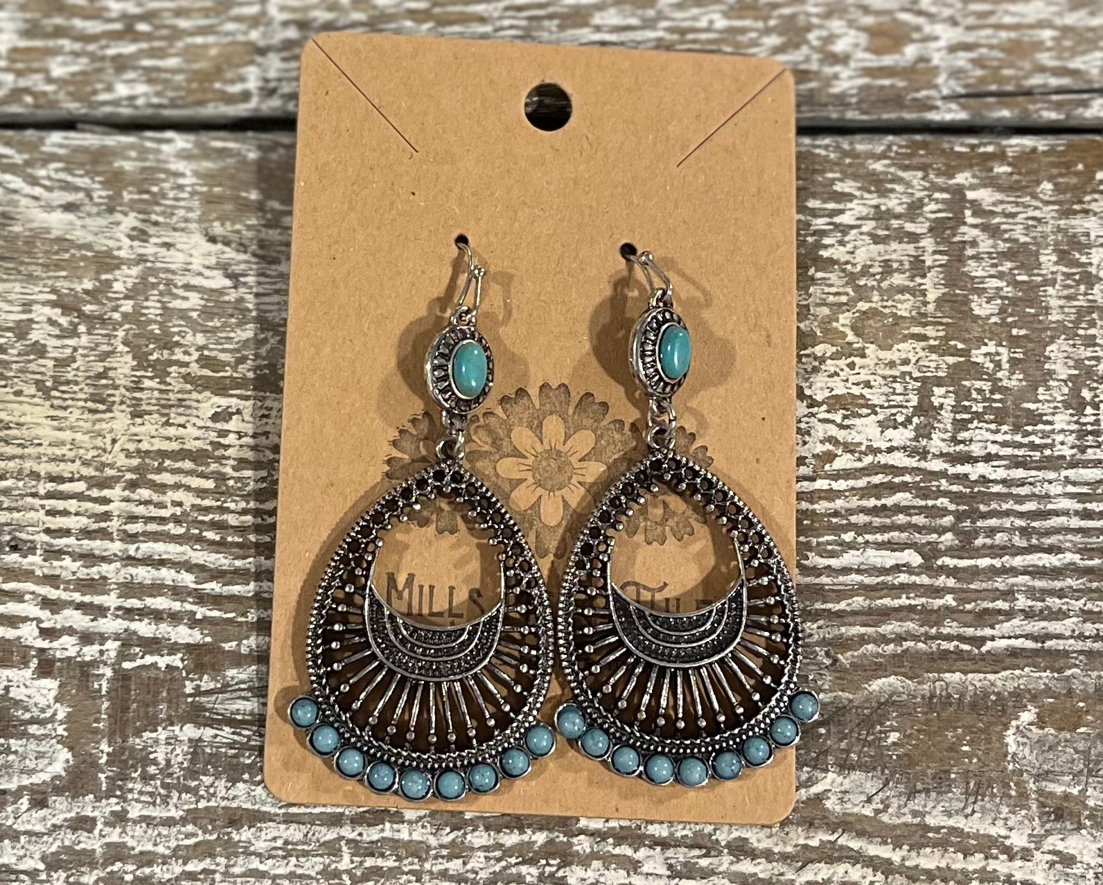 Earrings - Burnished Metal Turquoise & Silver