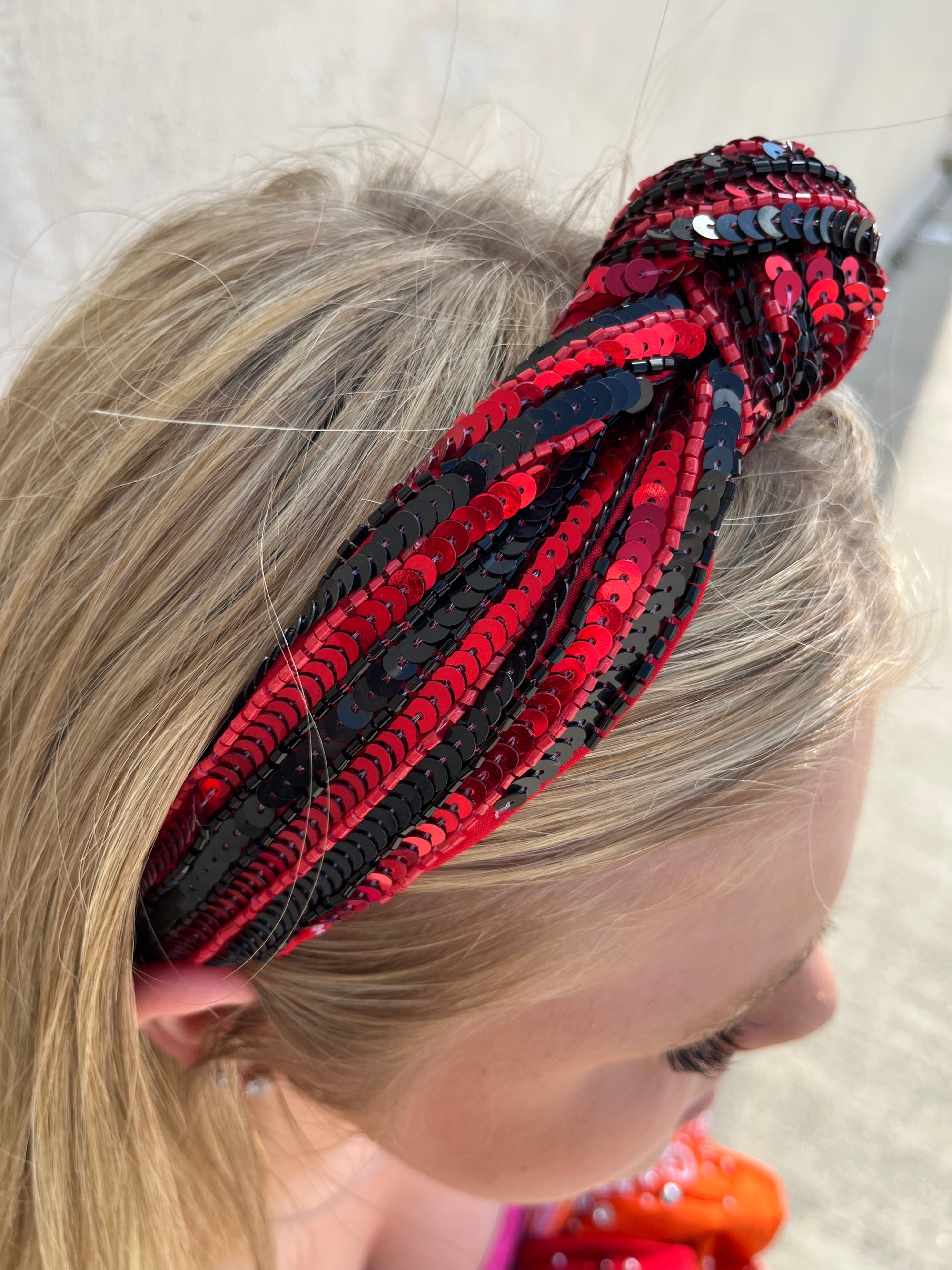 Heath Hawks Sequin Headband - Red & Black