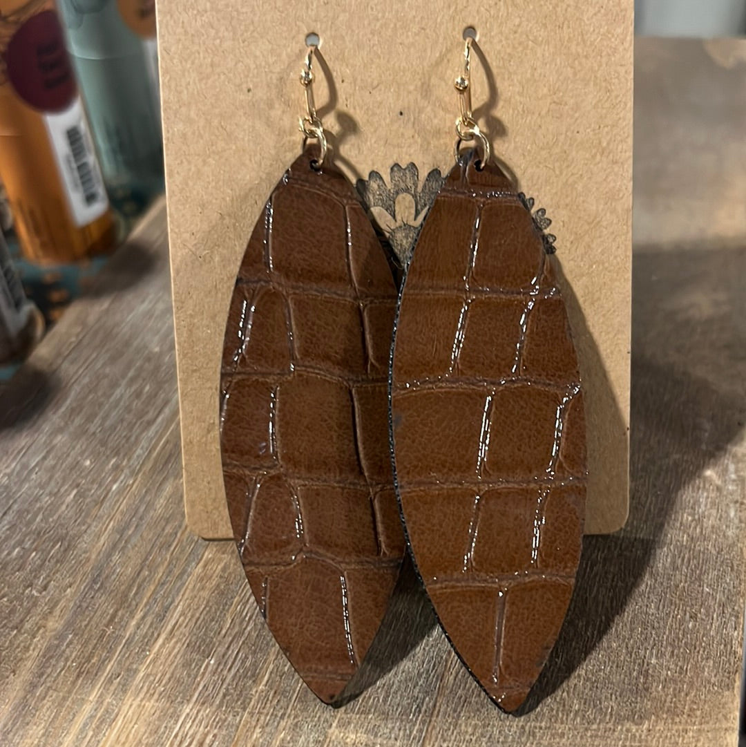 Earrings - Crocodile Brown Leather