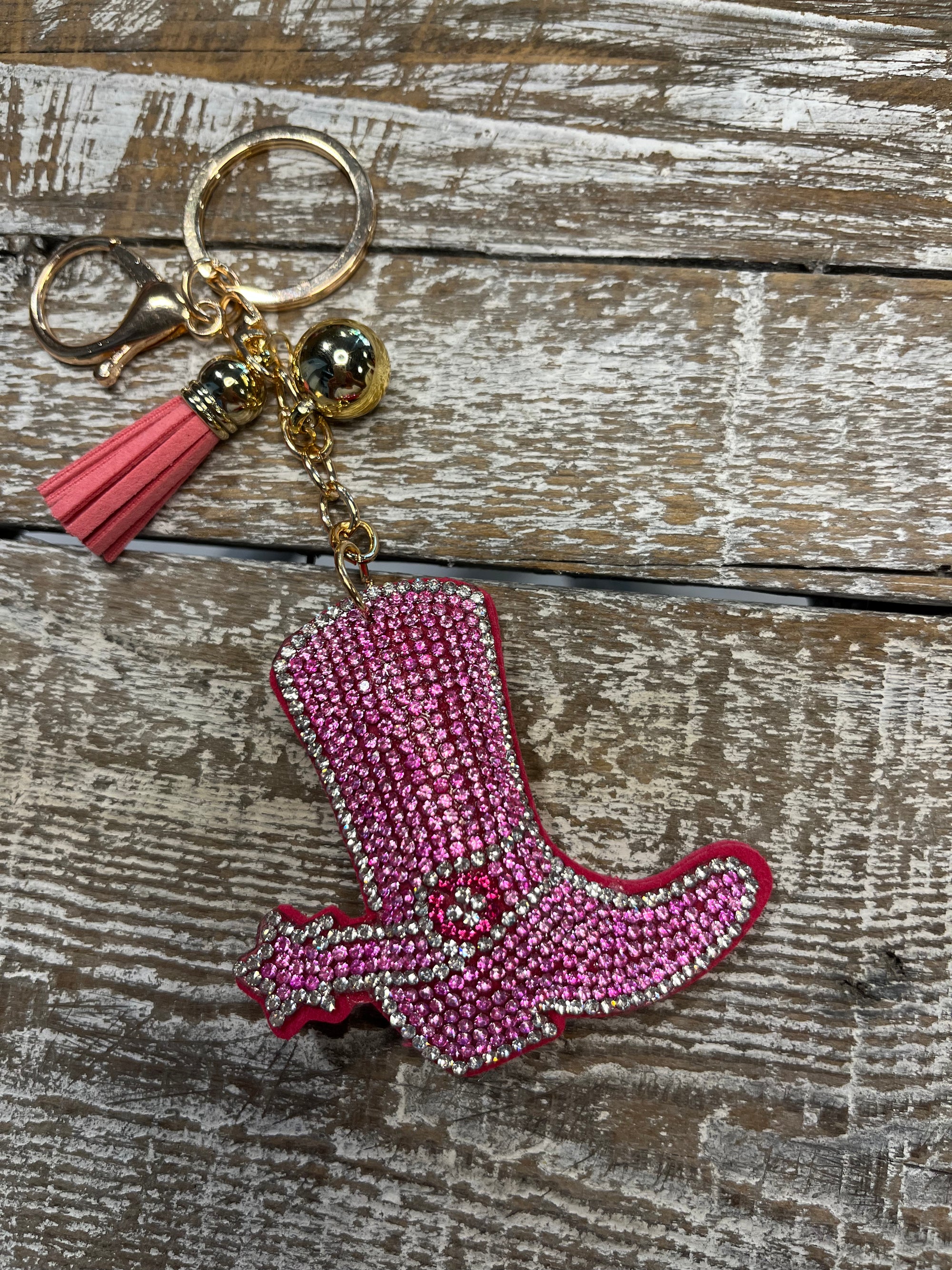 Pink Cowboy Boot Rhinestone Keychain