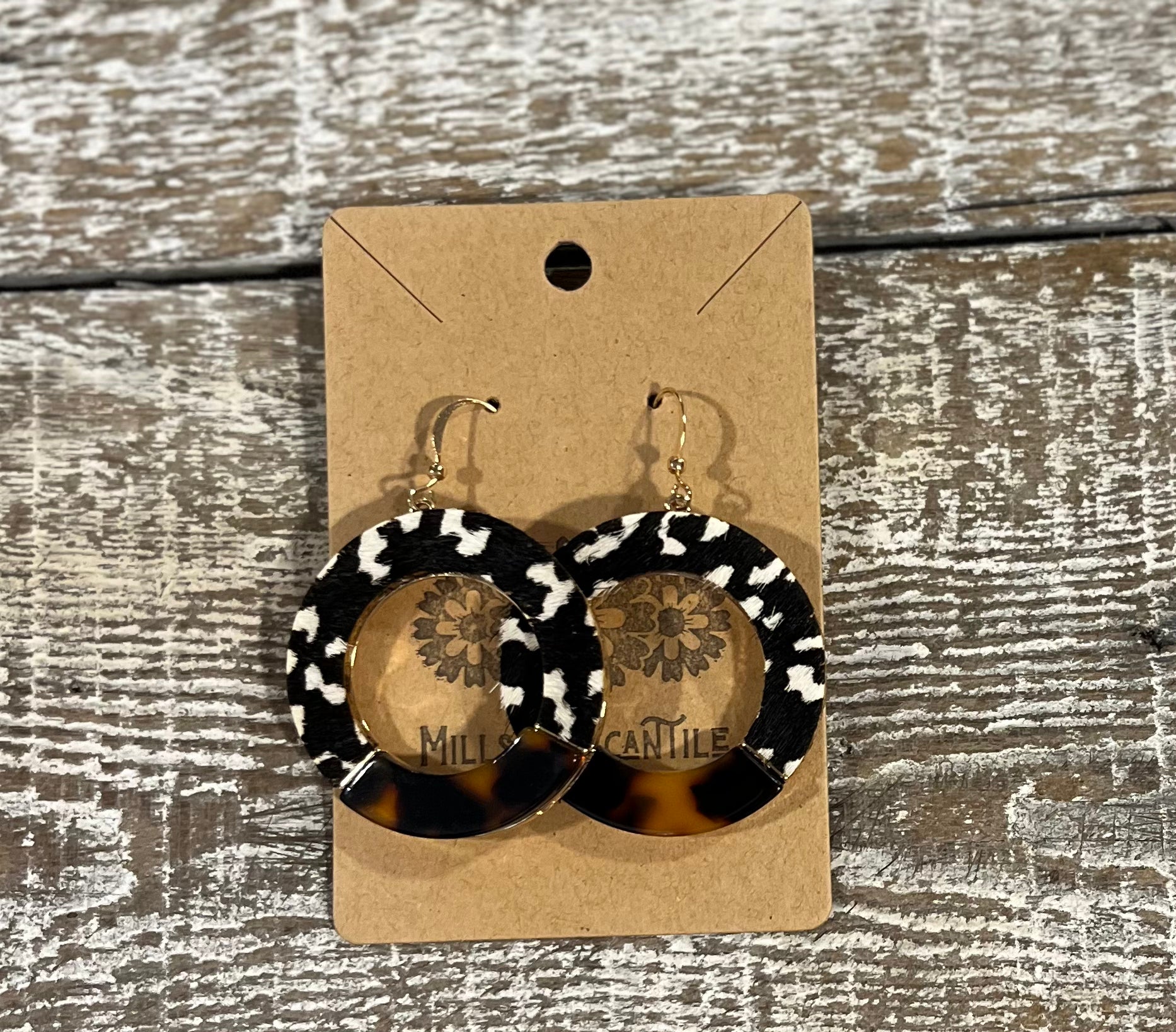 Earrings - Black Dalmatian & Tortoiseshell Circle