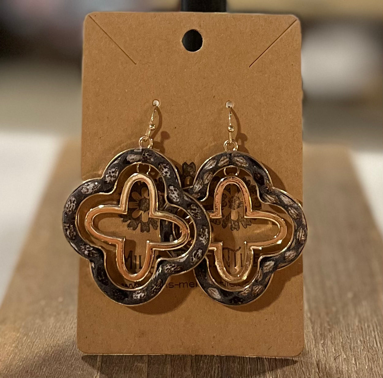 Earrings - Leather Clover Gray