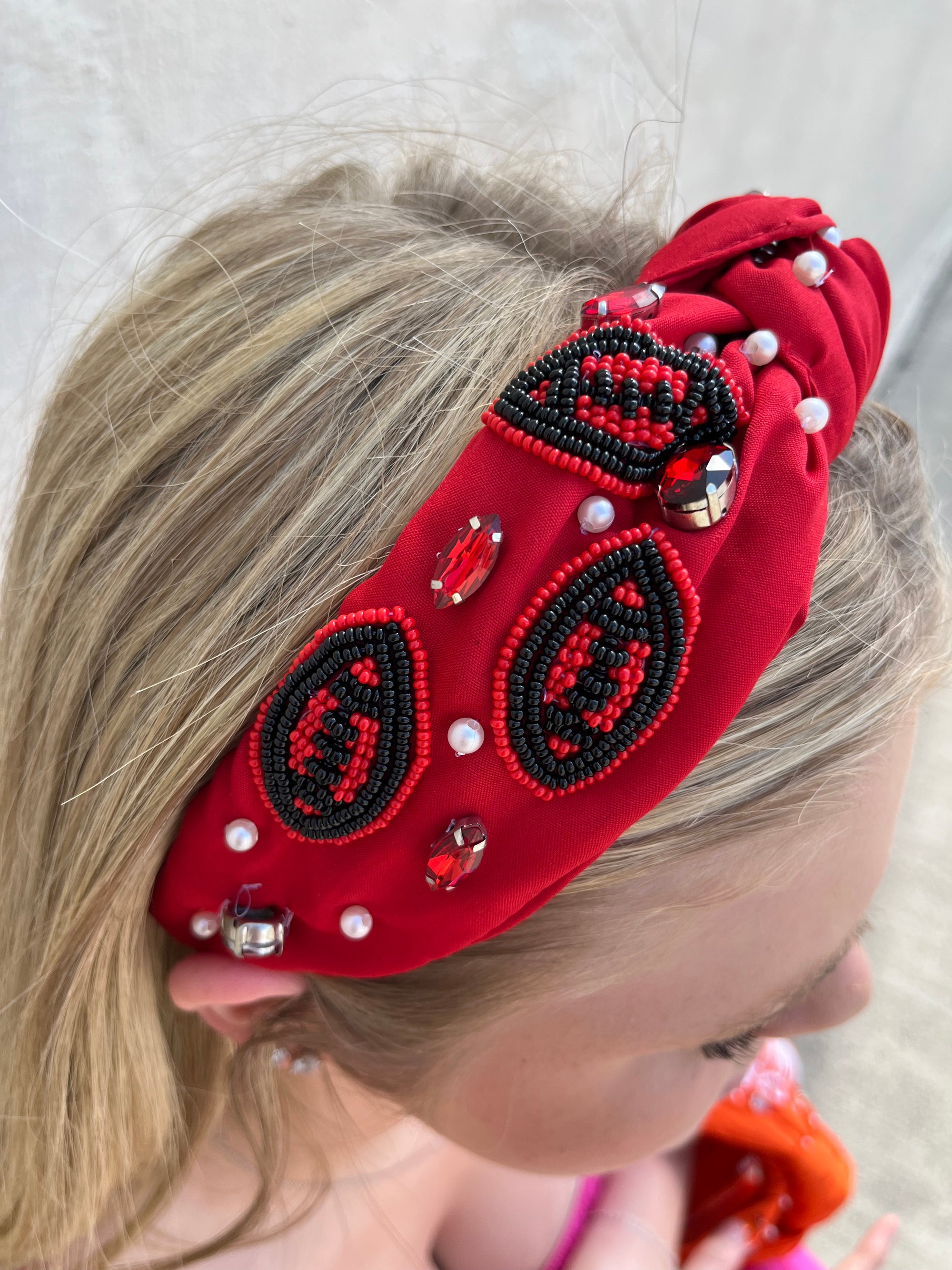 Heath Hawks Football Headband - Red & Black