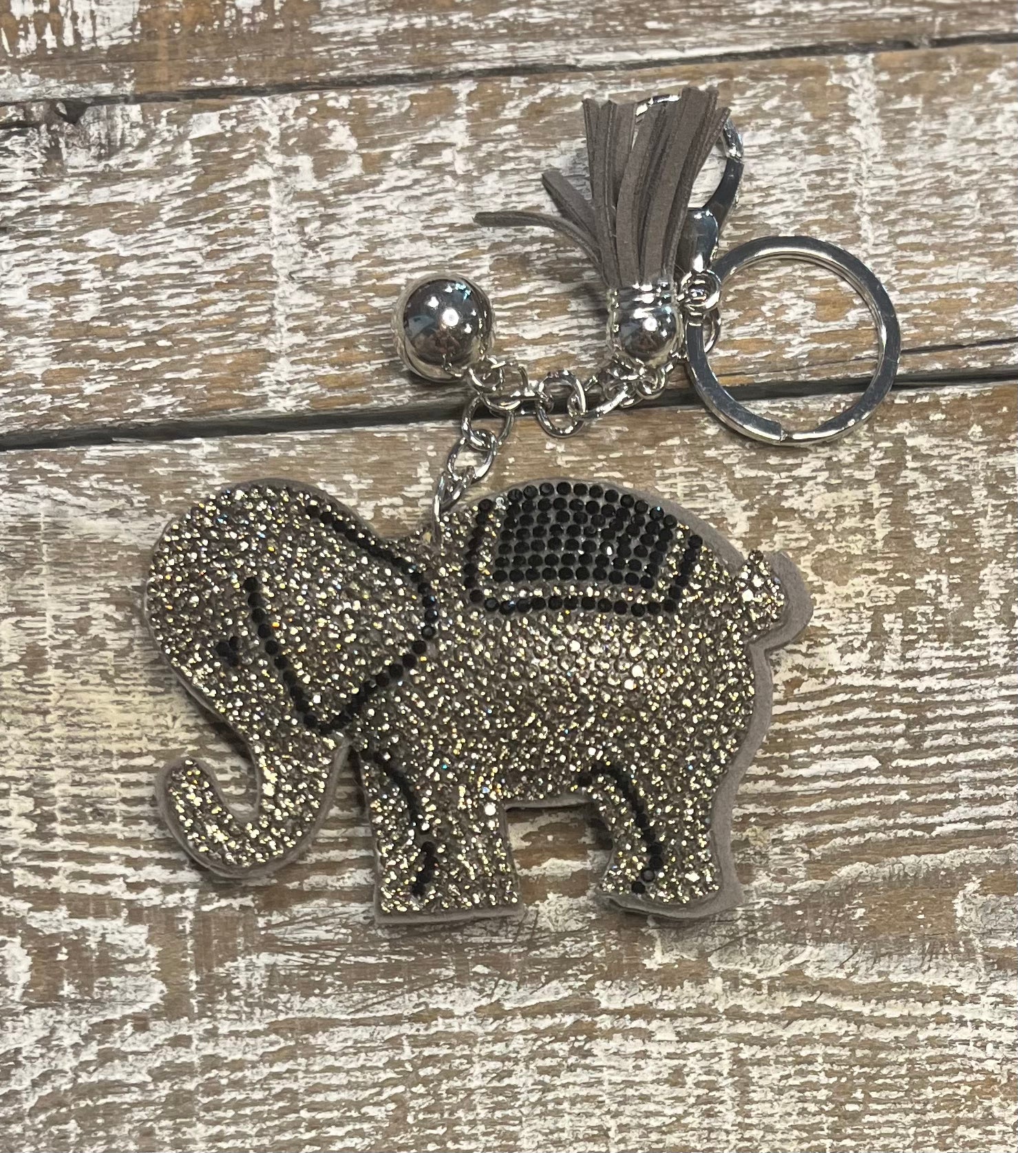 Grey Elephant Rhinestone Keychain