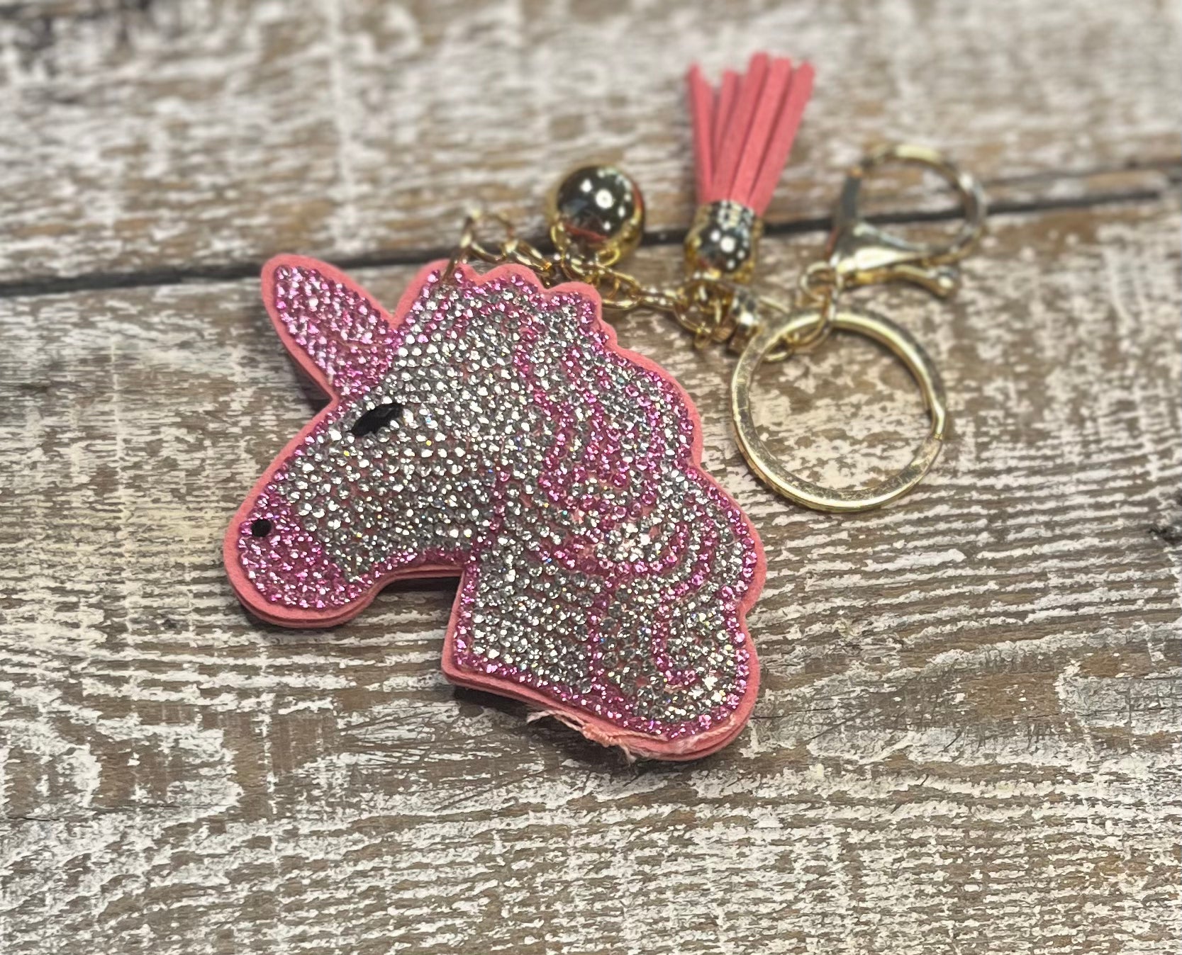 Pink Unicorn Rhinestone Keychain