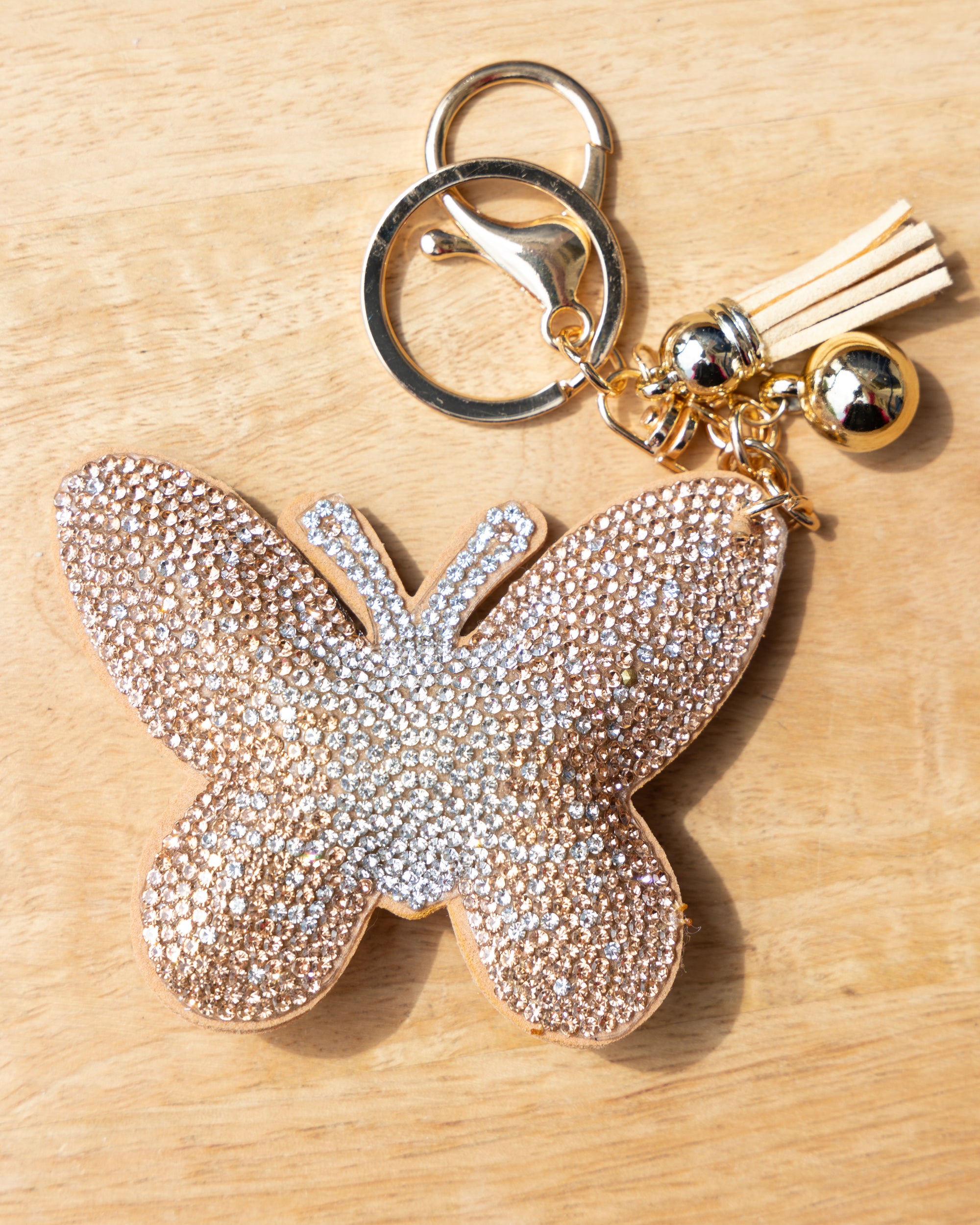 Keychain - Beige Butterfly Rhinestone