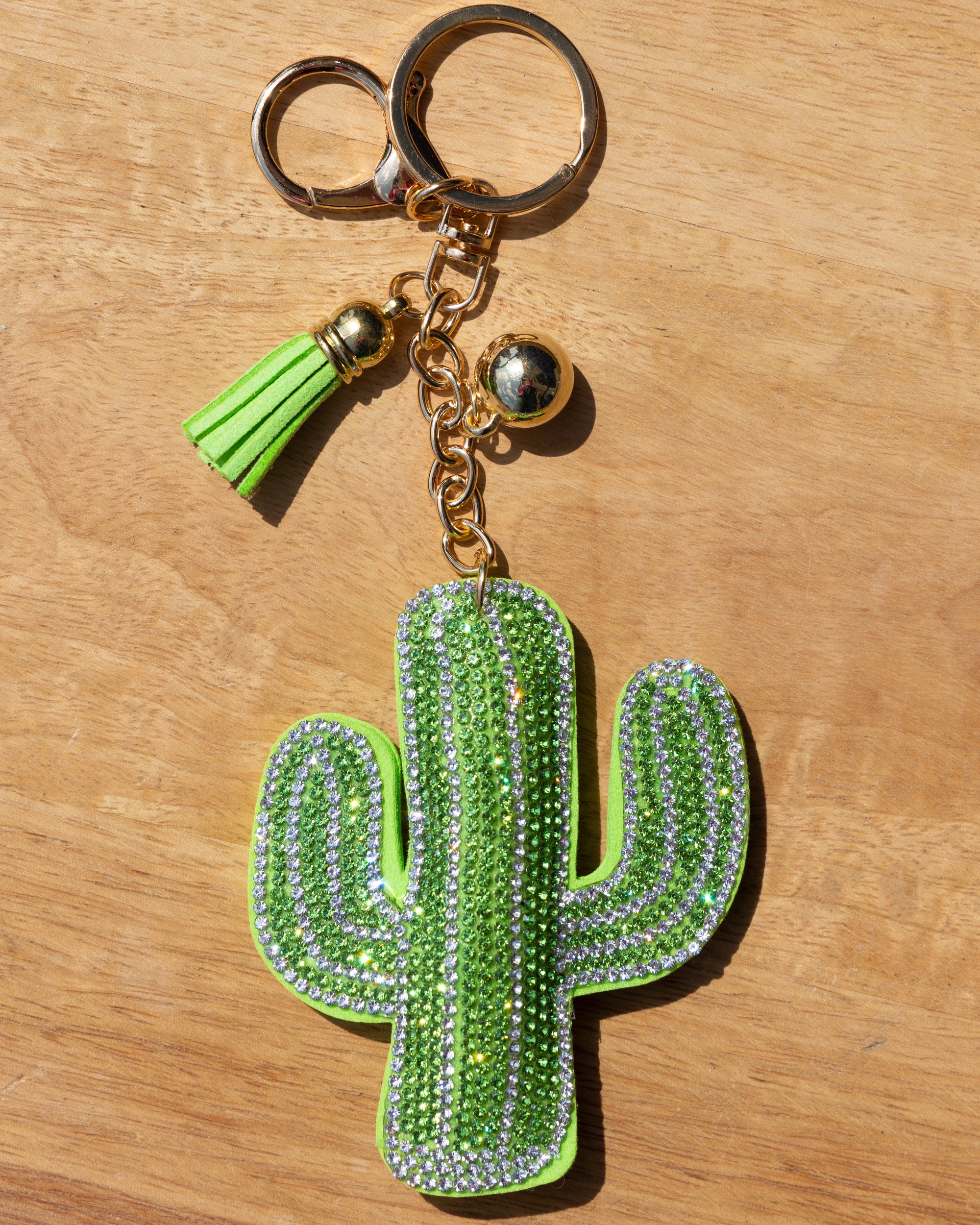 Green Cactus Rhinestone Keychain