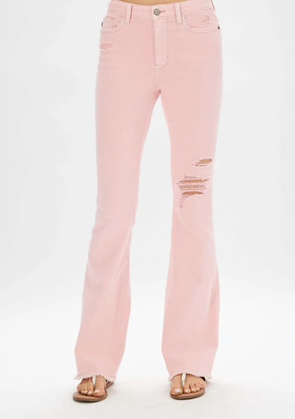 JUDY BLUE Tillie Pink Mid Rise Flare - Mills Mercantile