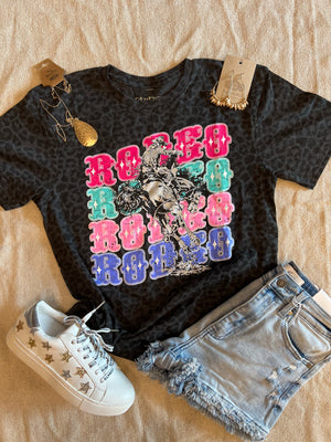 RODEO Stacked Black Leopard Tee