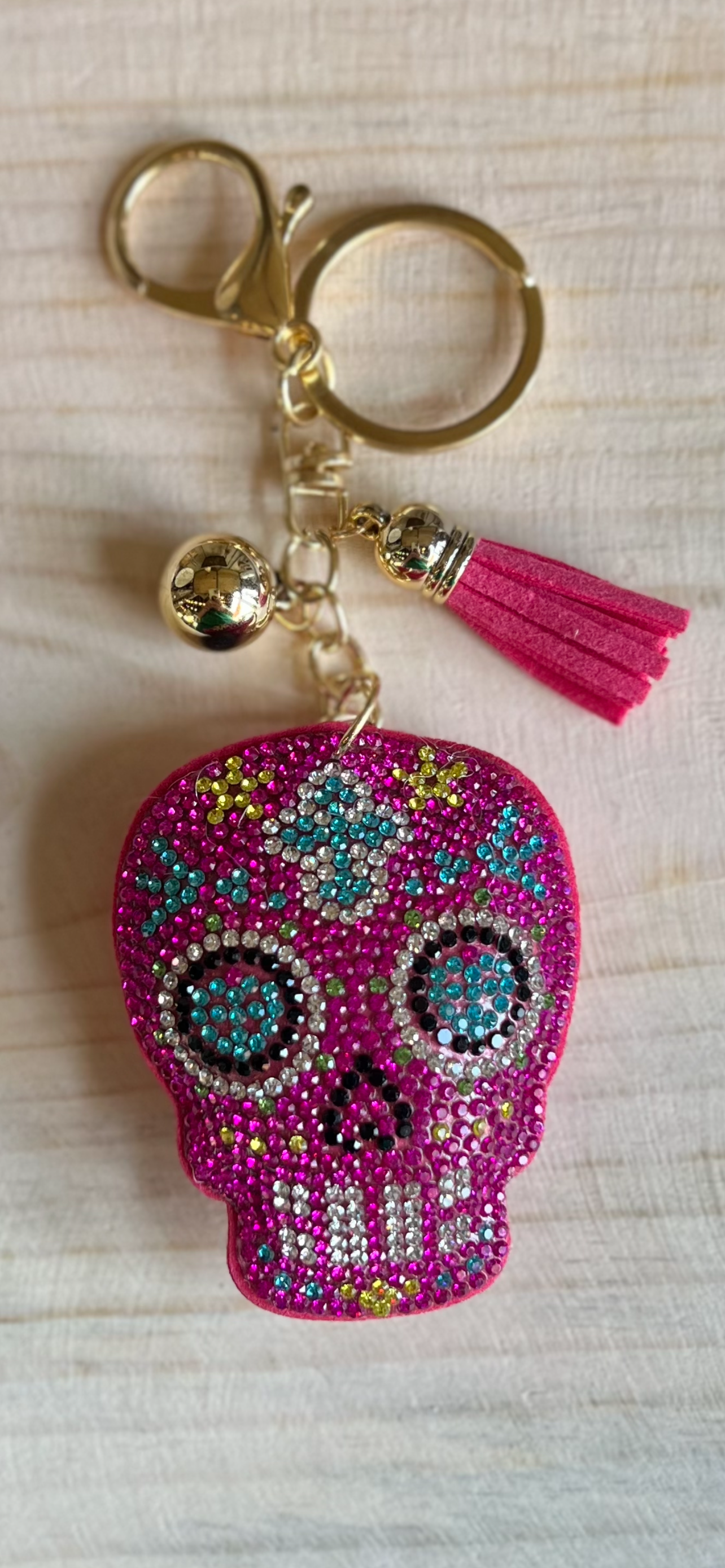Pink Sugar Skull Rhinestone Keychain